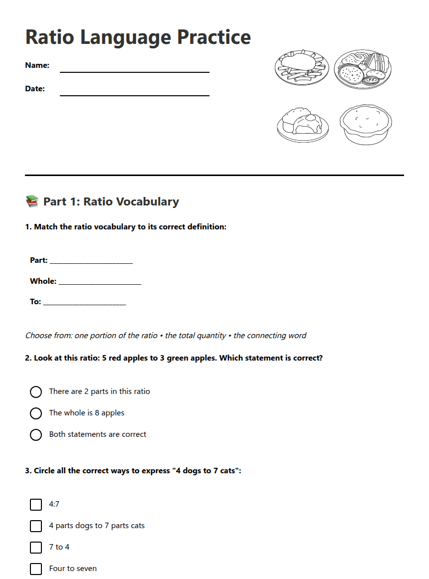 Ratio Language Practice worksheet preview