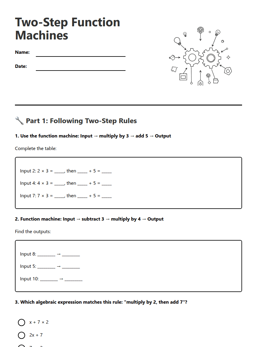 Two-Step Function Machines worksheet preview