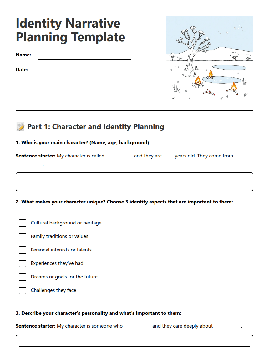 Identity Narrative Planning Template worksheet preview
