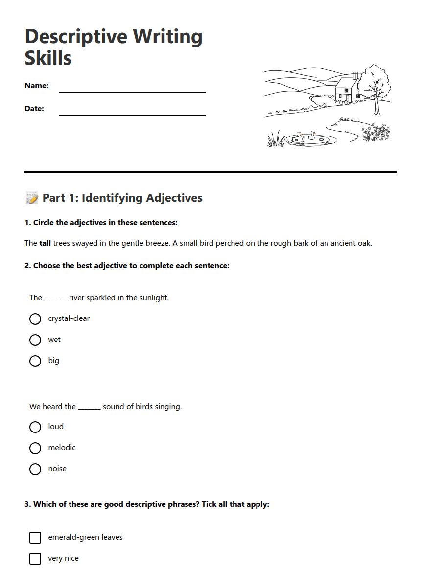 Descriptive Writing Skills worksheet preview