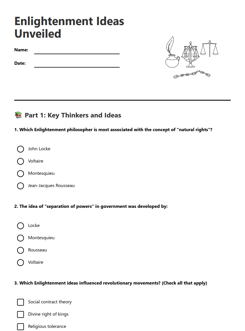 Enlightenment Ideas Unveiled worksheet preview