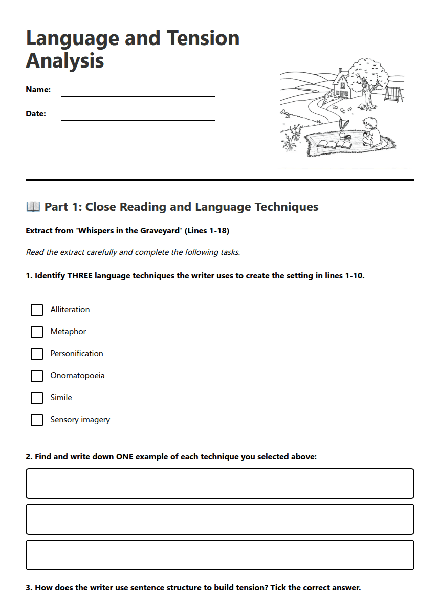 Language and Tension Analysis worksheet preview