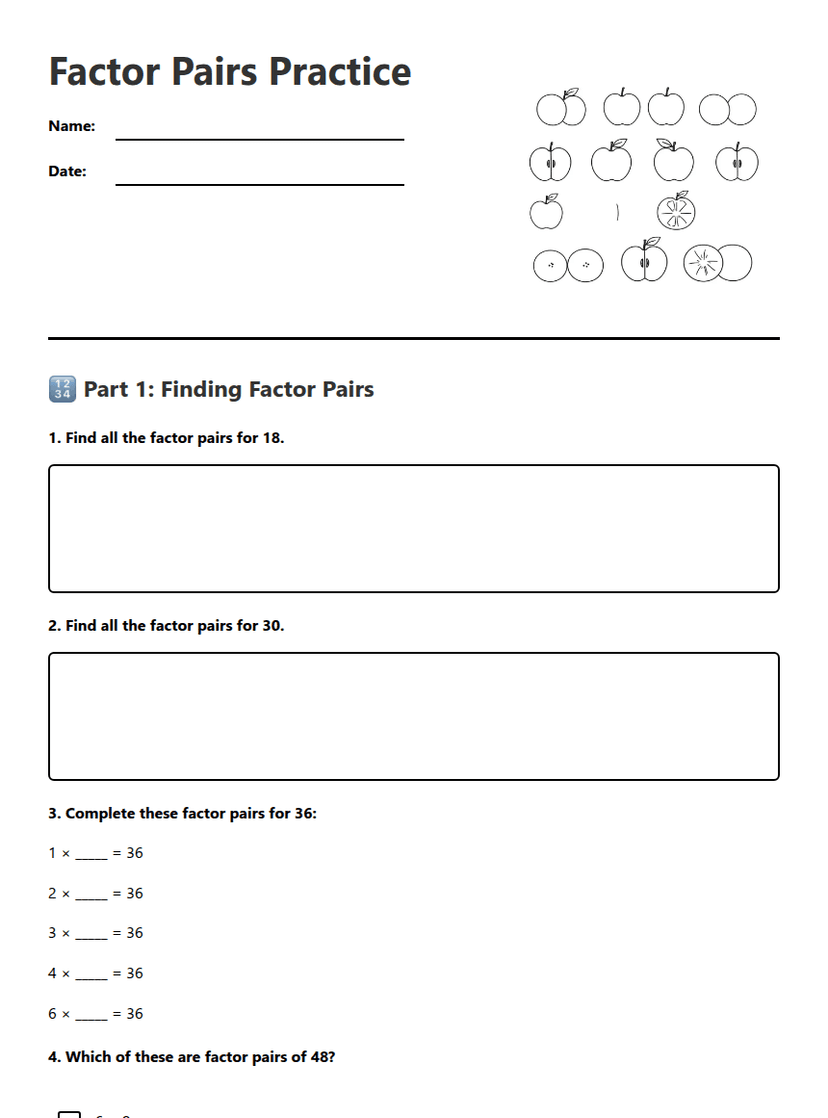 Factor Pairs Practice