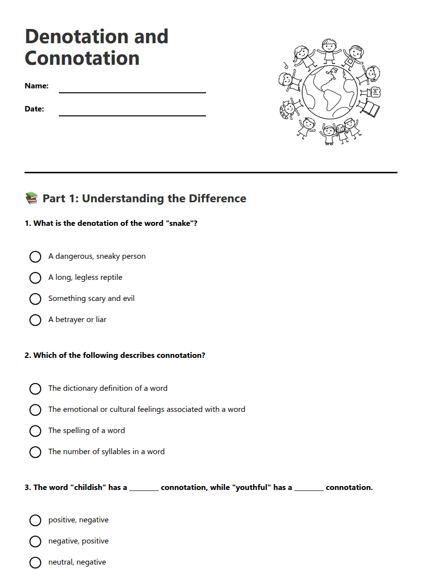 Denotation and Connotation worksheet preview