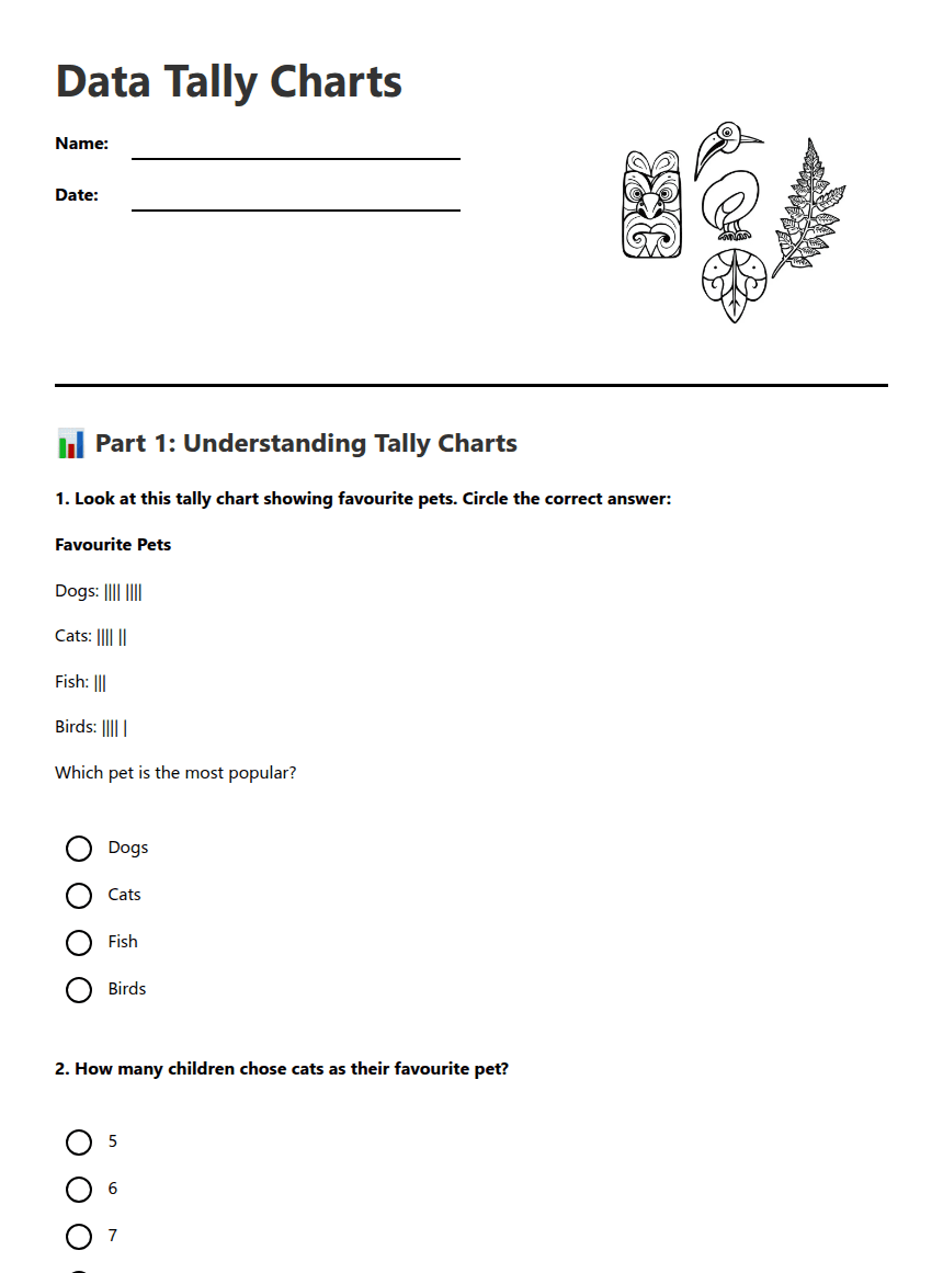 Data Tally Charts worksheet preview