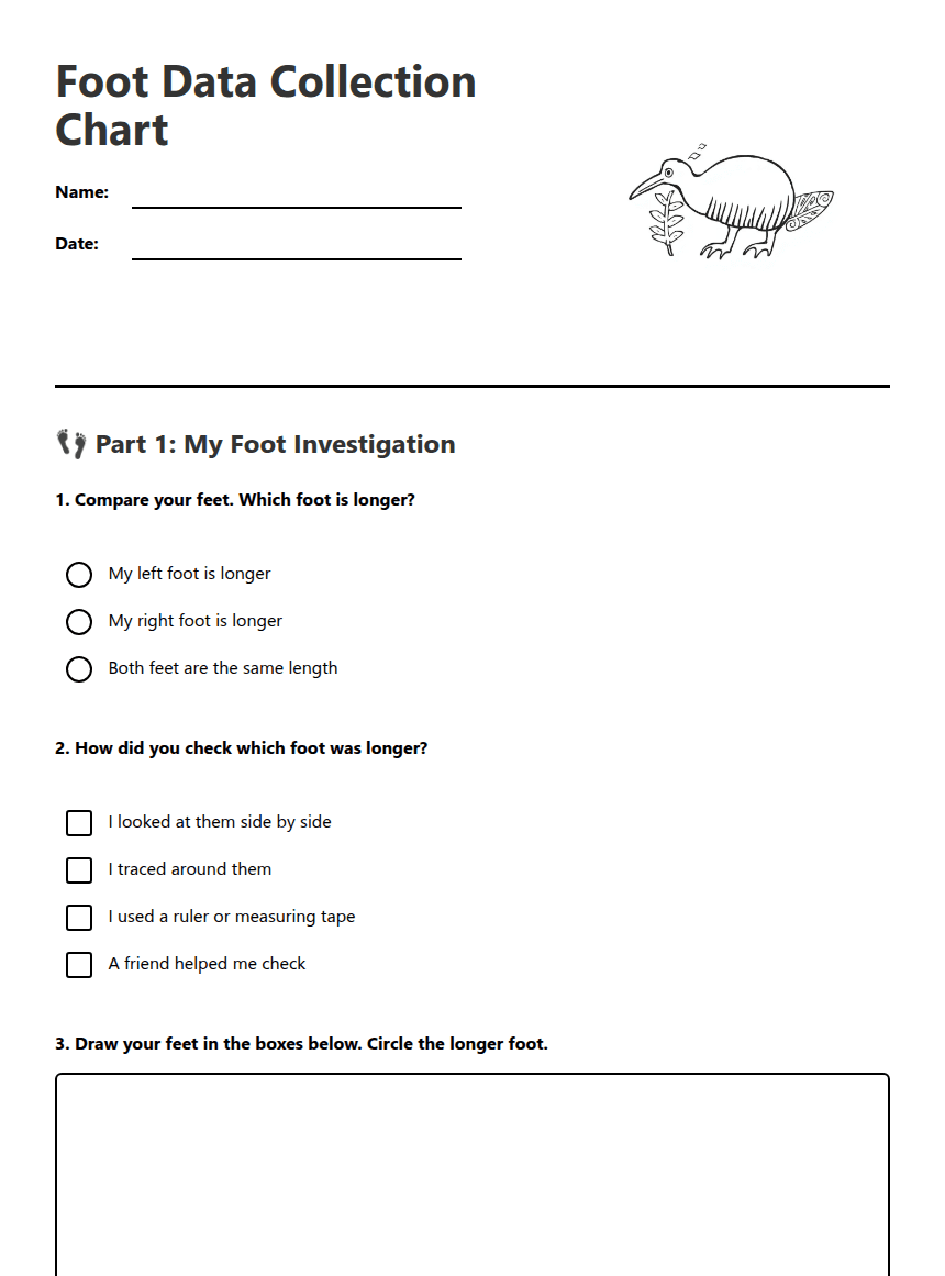 Foot Data Collection Chart worksheet preview