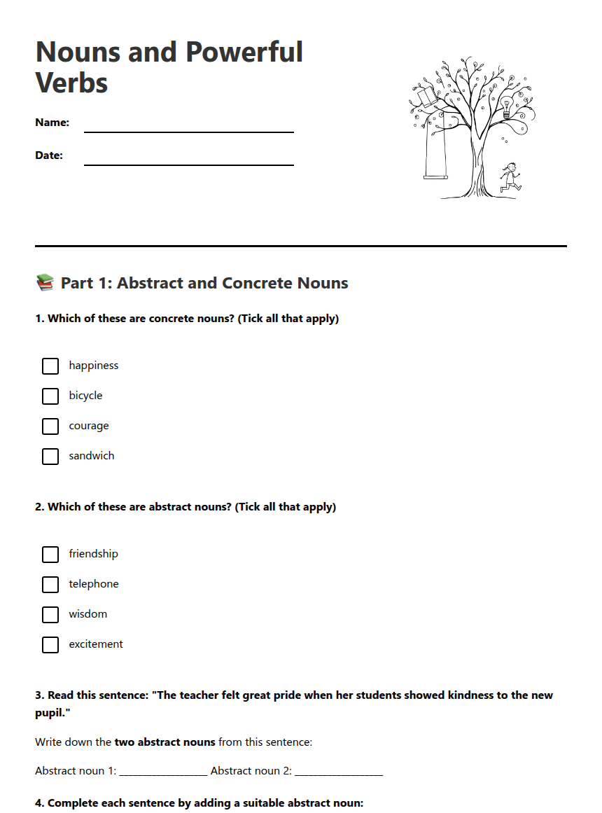 Nouns and Powerful Verbs worksheet preview
