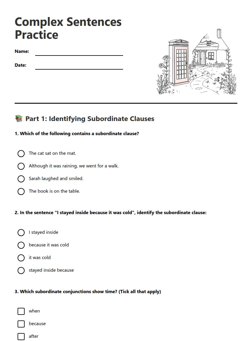 Complex Sentences Practice worksheet preview