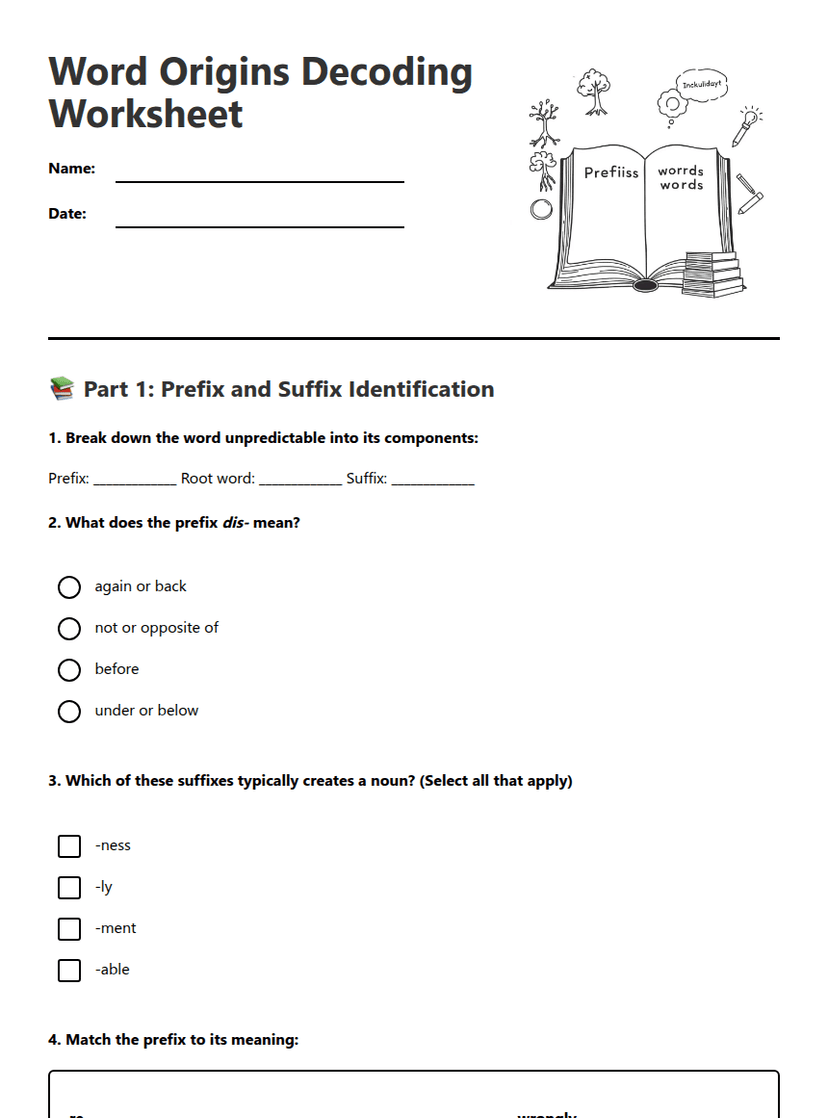 Word Origins Decoding Worksheet