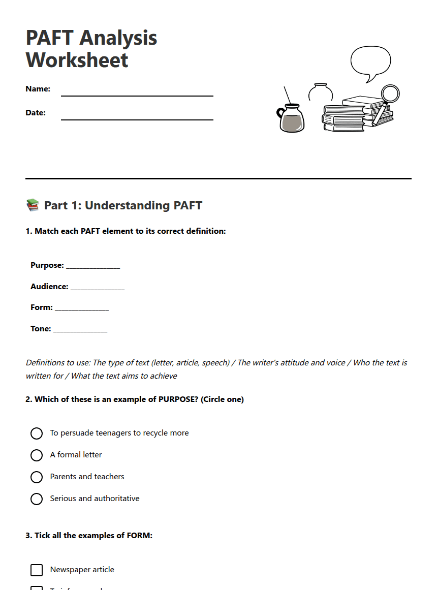 PAFT Analysis Worksheet worksheet preview