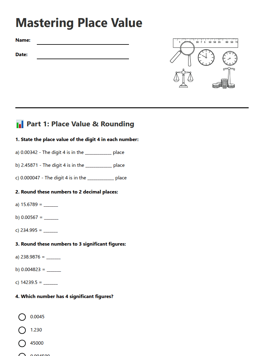 Mastering Place Value worksheet preview