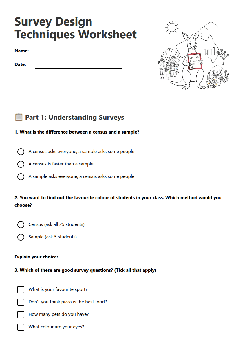 Survey Design Techniques Worksheet worksheet preview