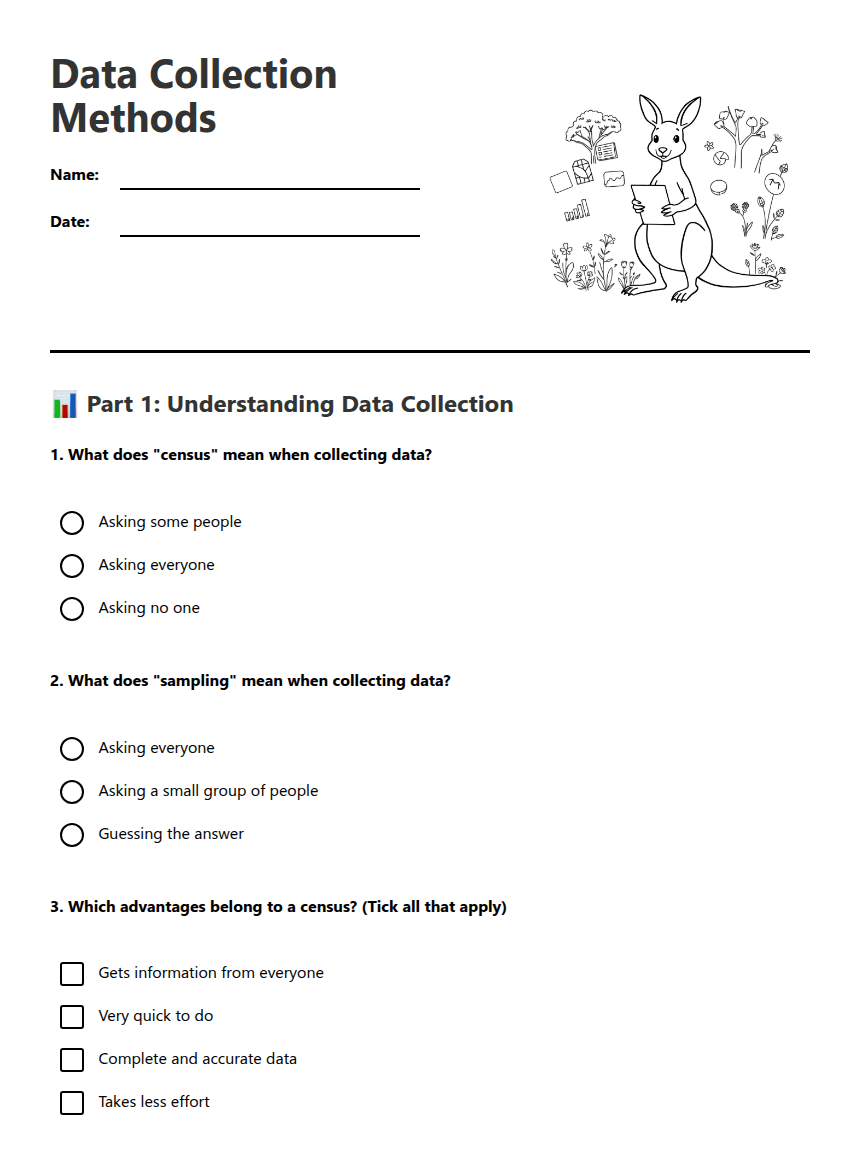 Data Collection Methods worksheet preview