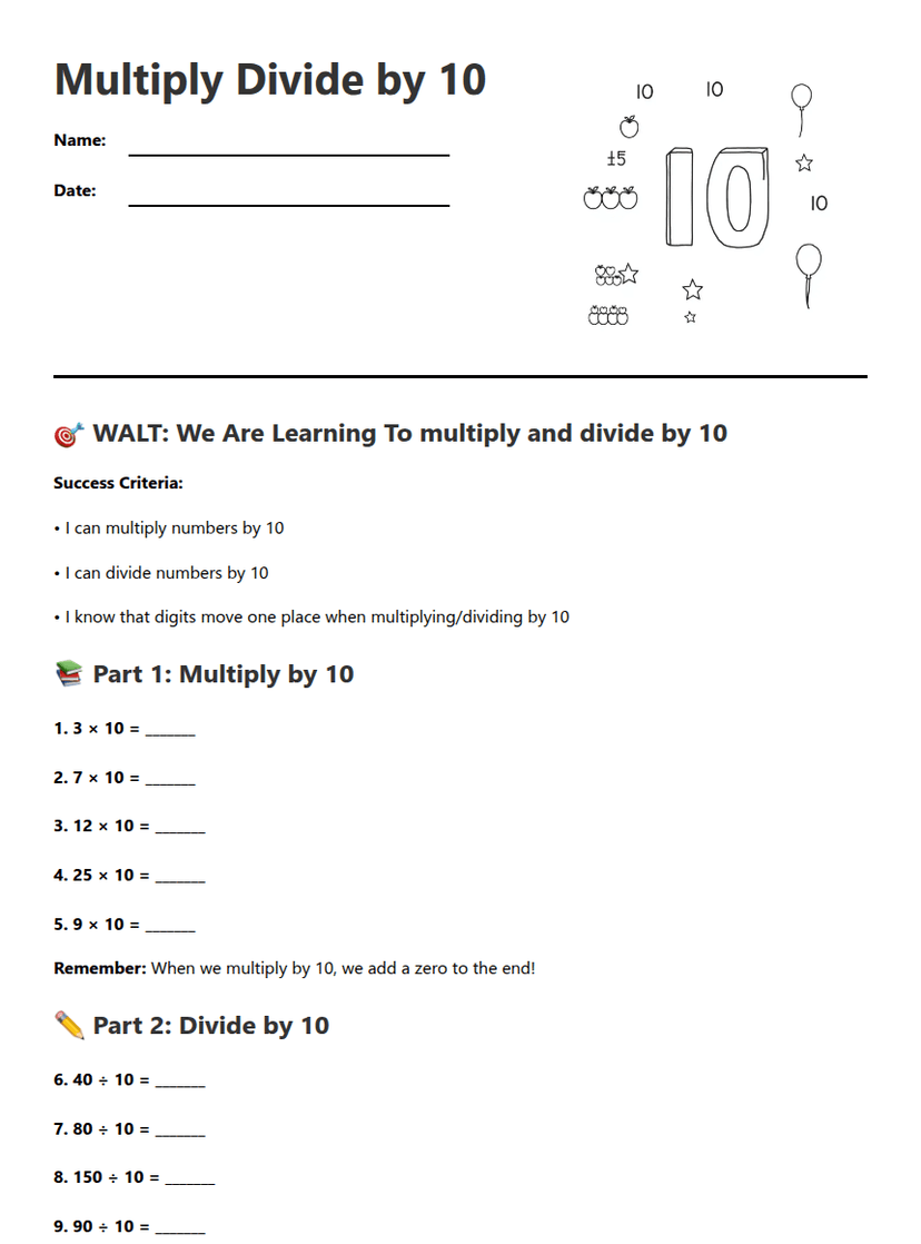 Multiply Divide by 10