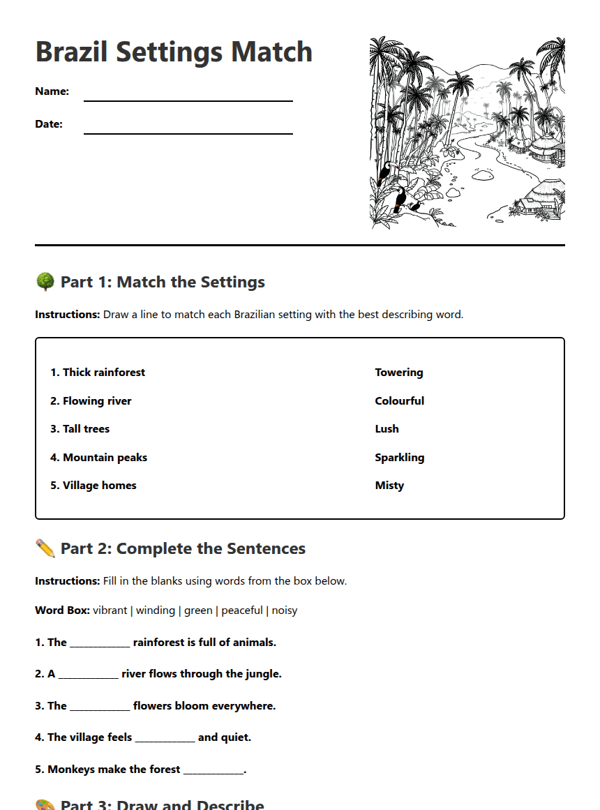 Brazil Settings Match worksheet preview