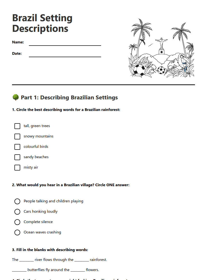 Brazil Setting Descriptions worksheet preview