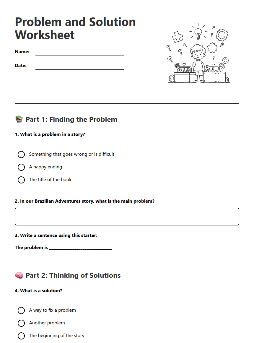 Problem and Solution Worksheet worksheet preview