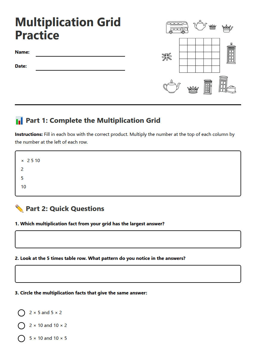 Multiplication Grid Practice worksheet preview