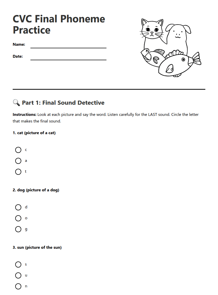 CVC Final Phoneme Practice worksheet preview