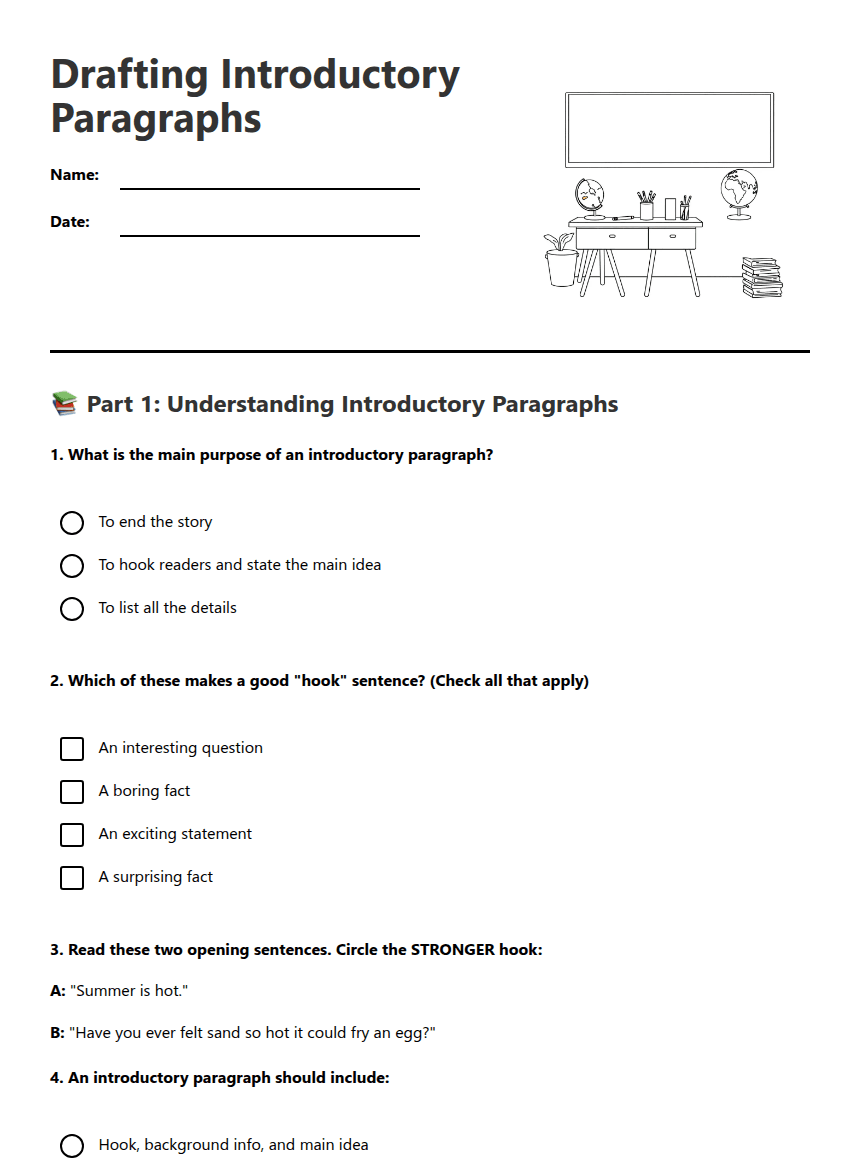 Drafting Introductory Paragraphs worksheet preview