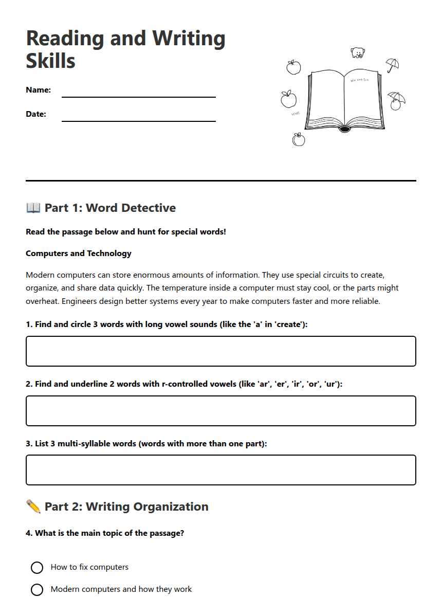 Reading and Writing Skills worksheet preview