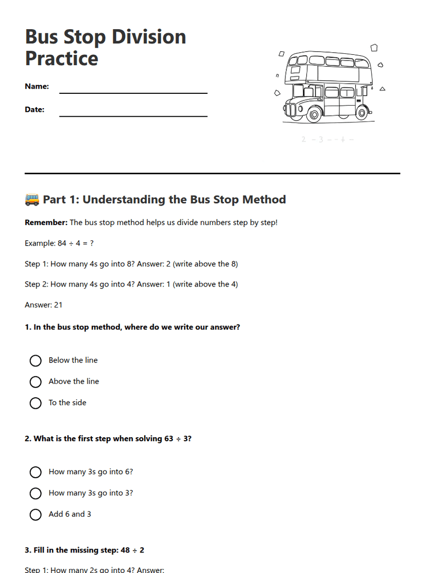 Bus Stop Division Practice