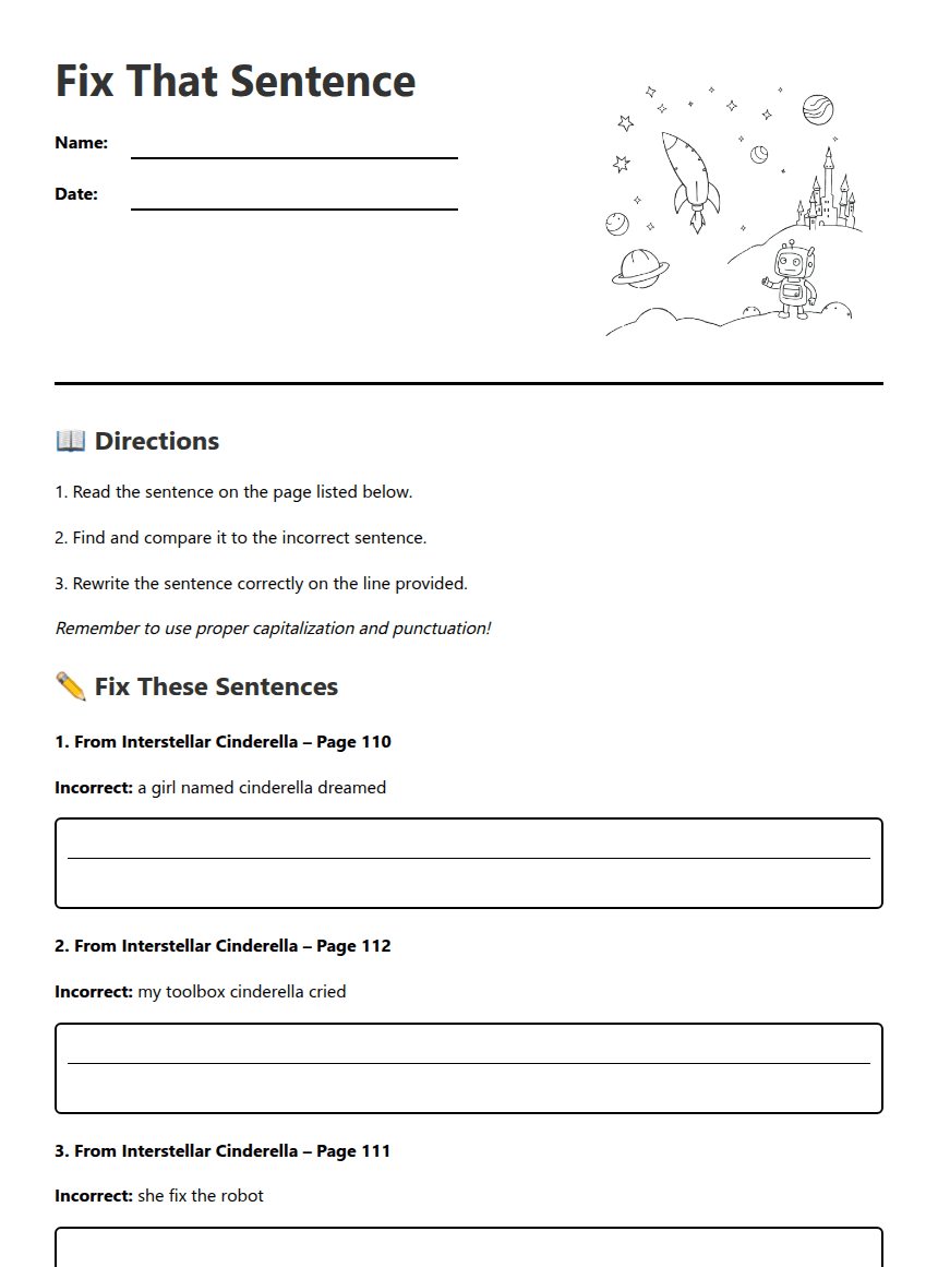 Fix That Sentence worksheet preview