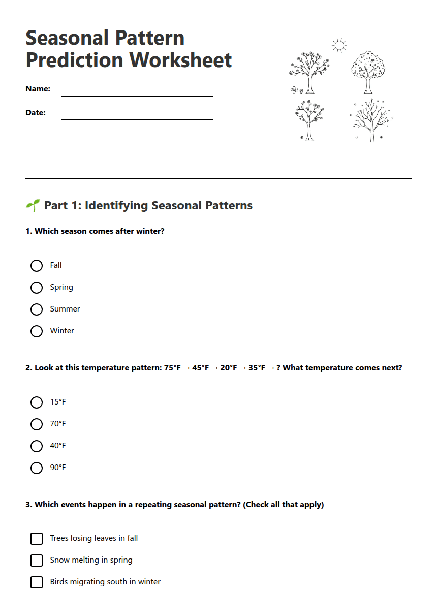 Seasonal Pattern Prediction Worksheet worksheet preview