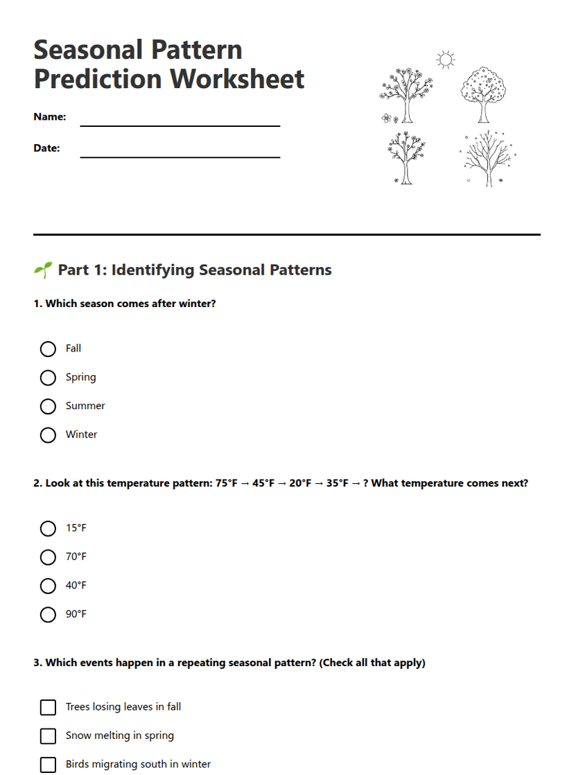 Seasonal Pattern Prediction Worksheet