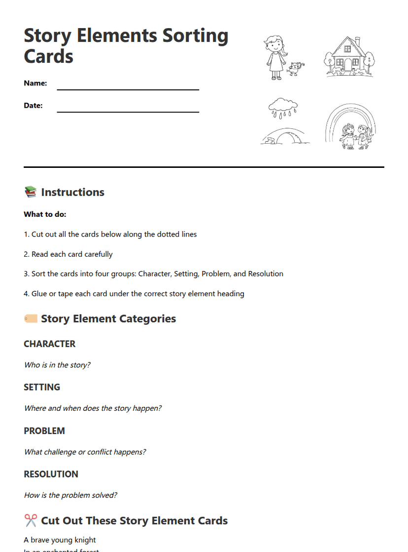 Story Elements Sorting Cards