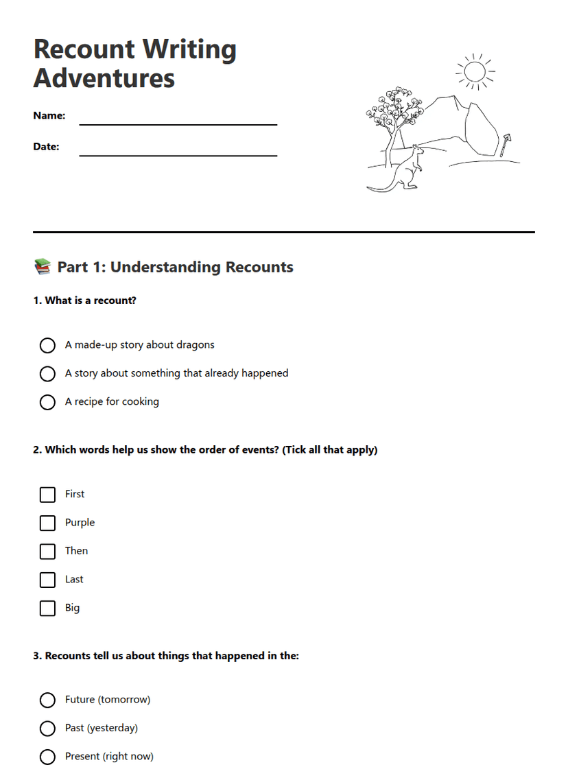 Recount Writing Adventures