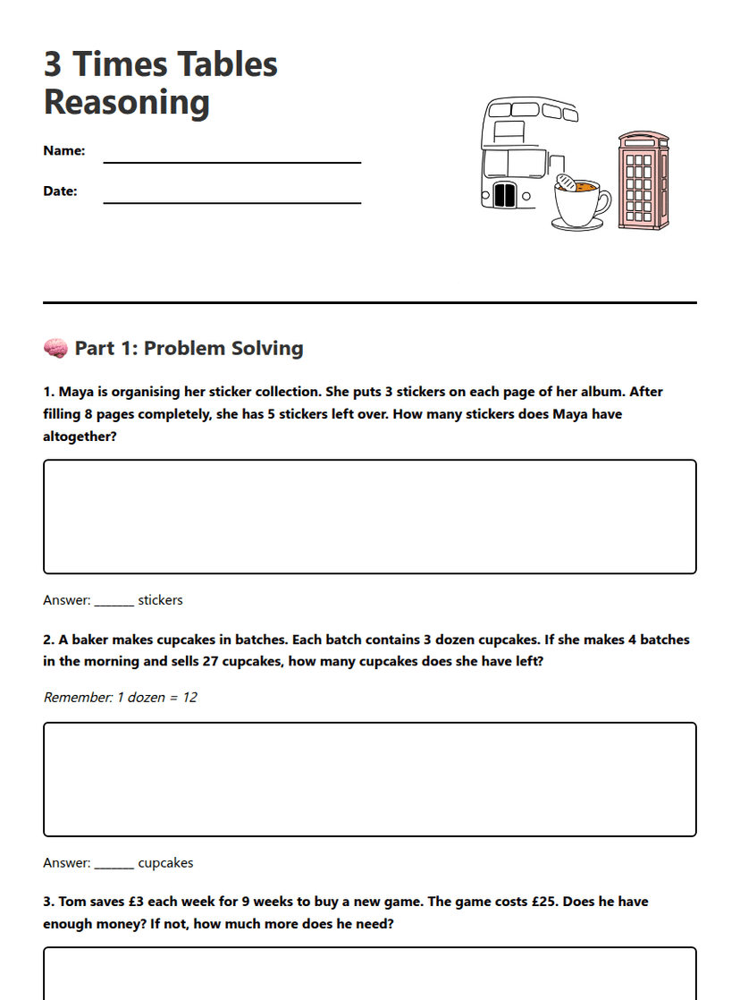 3 Times Tables Reasoning