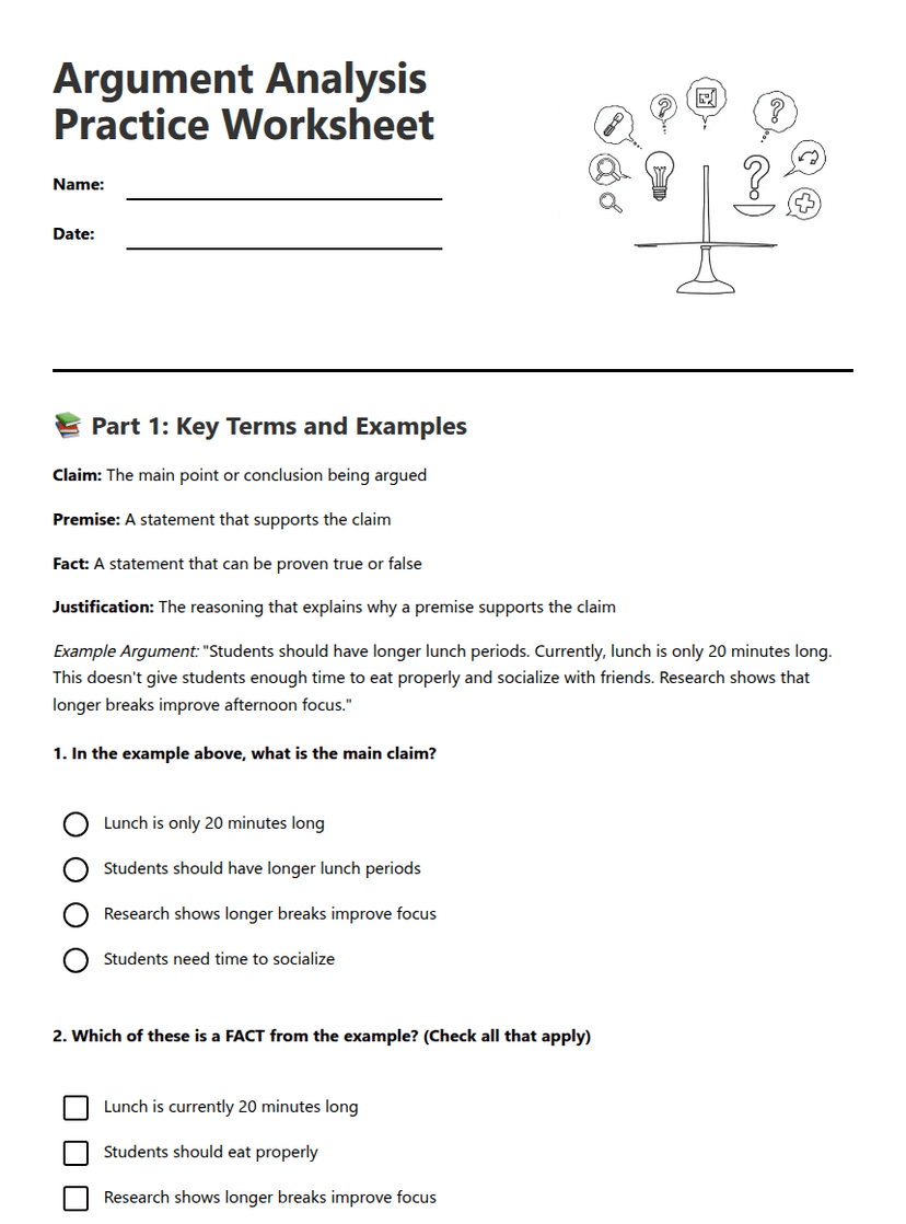 Argument Analysis Practice Worksheet