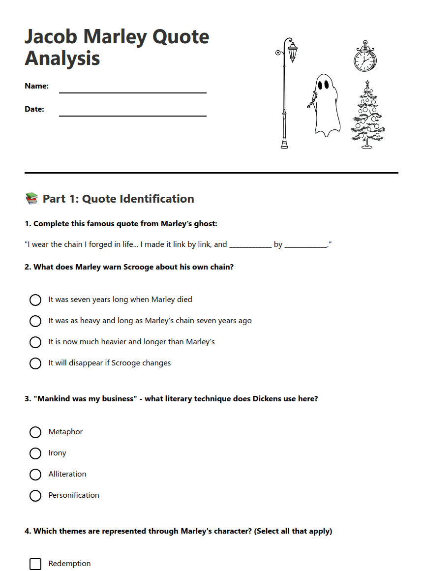 Jacob Marley Quote Analysis worksheet preview