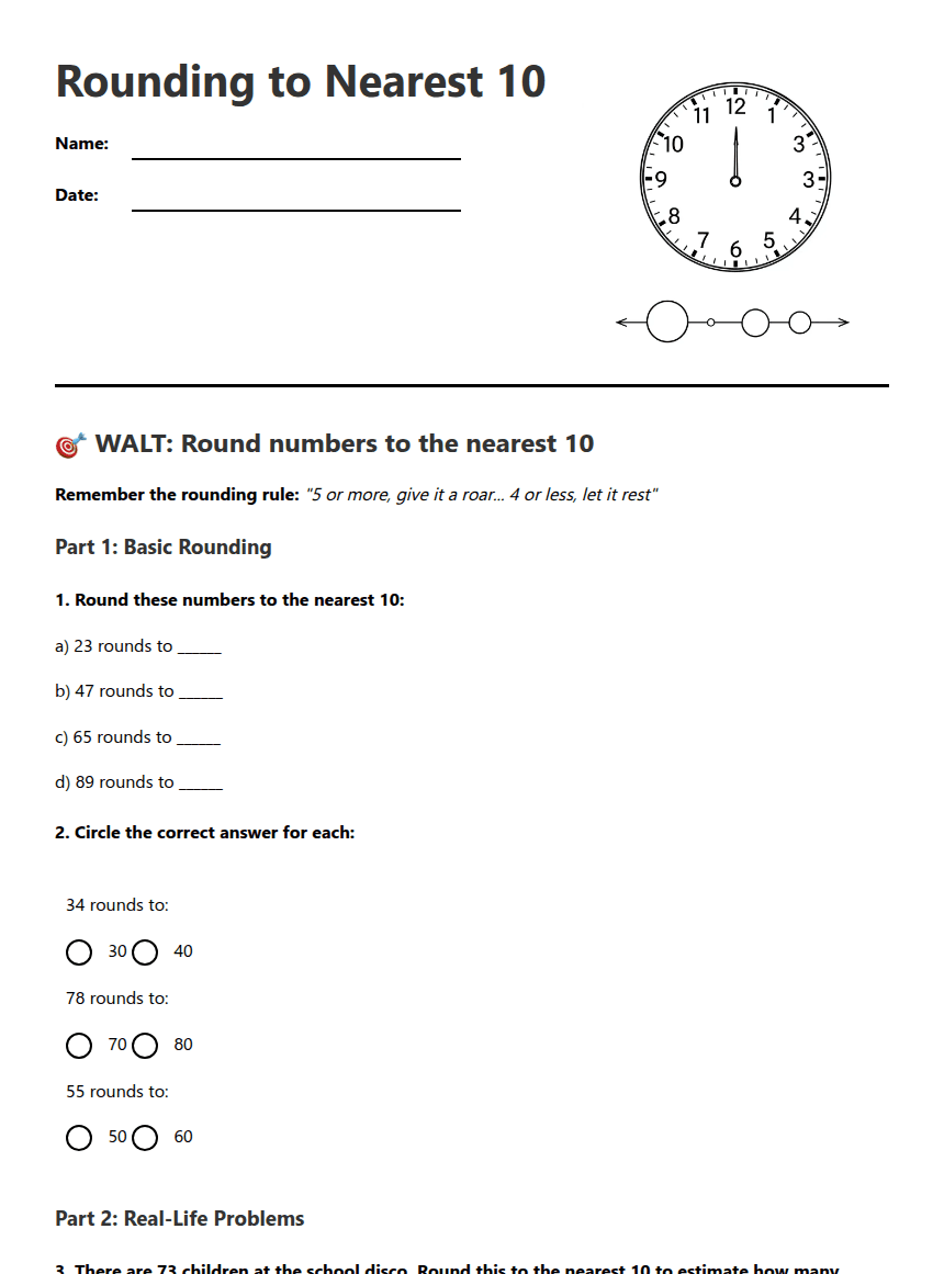 Rounding to Nearest 10 worksheet preview