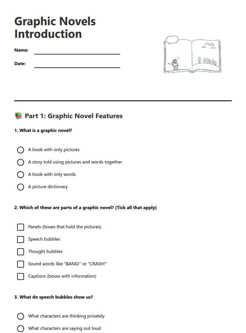 Graphic Novels Introduction worksheet preview