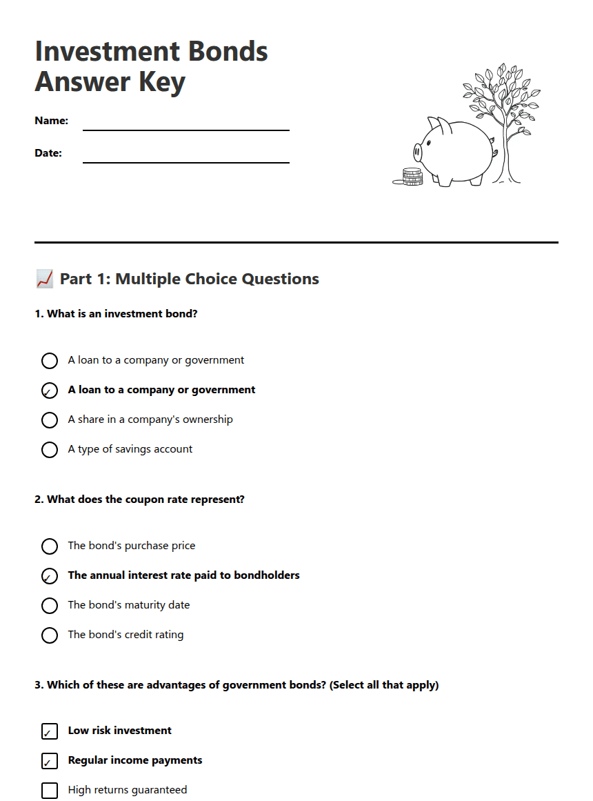 Investment Bonds Answer Key worksheet preview