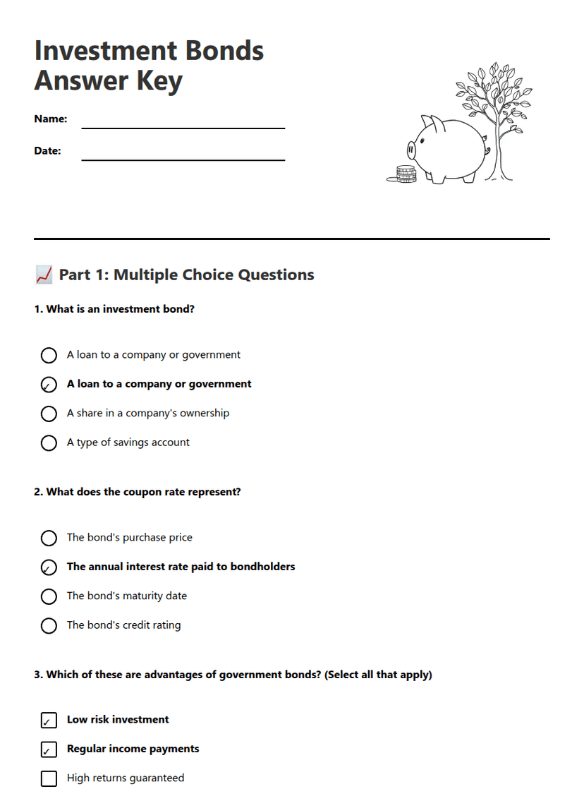 Investment Bonds Answer Key