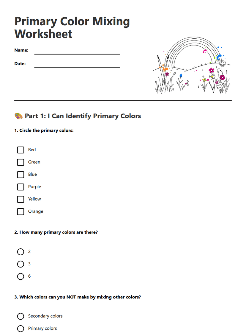 Primary Color Mixing Worksheet