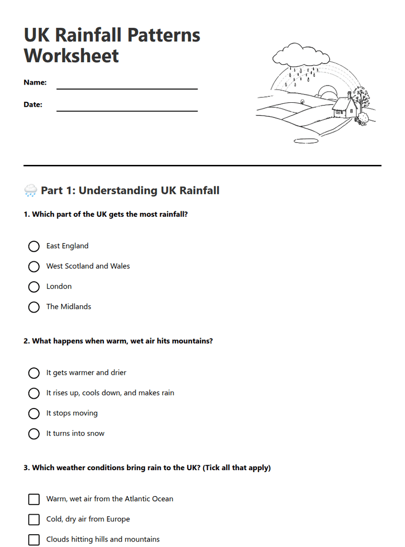 UK Rainfall Patterns Worksheet
