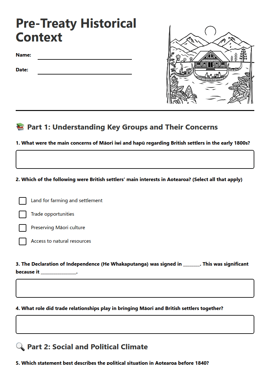 Pre-Treaty Historical Context worksheet preview