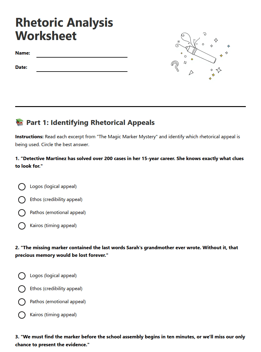 Rhetoric Analysis Worksheet worksheet preview