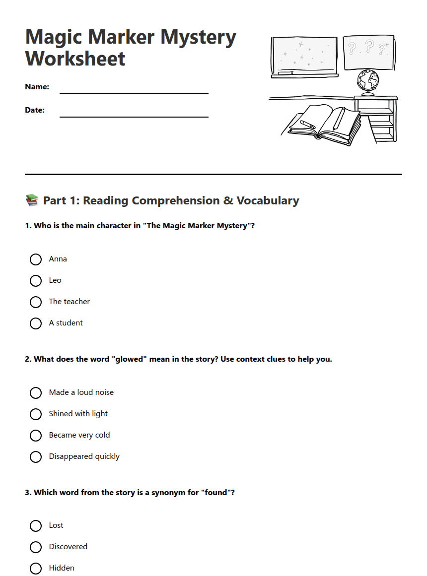 Magic Marker Mystery Worksheet worksheet preview