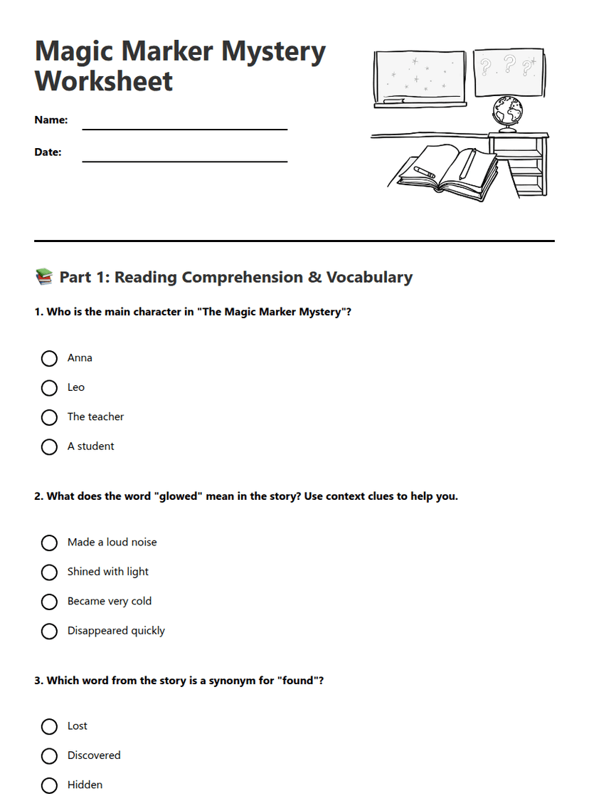 Magic Marker Mystery Worksheet