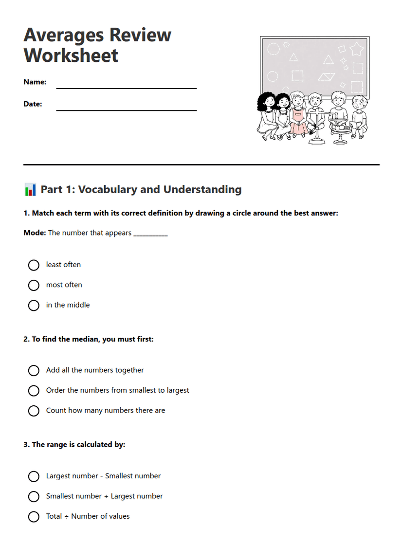 Averages Review Worksheet