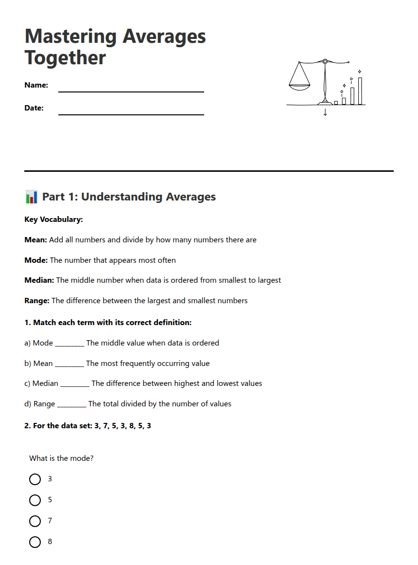 Mastering Averages Together worksheet preview