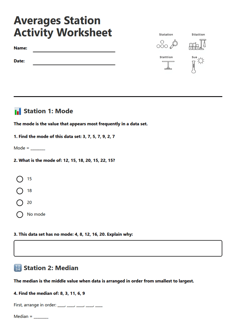 Averages Station Activity Worksheet