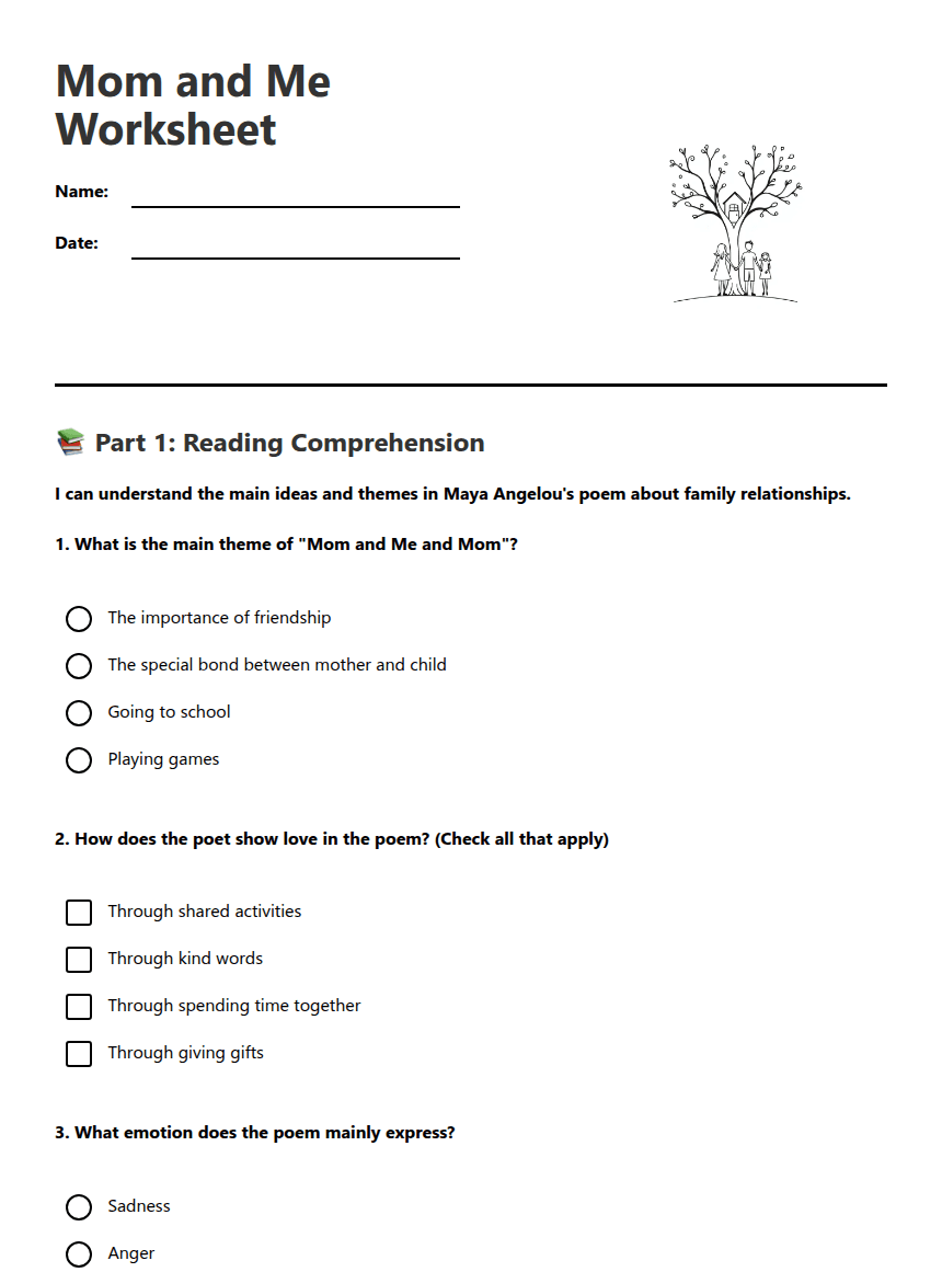 Mom and Me Worksheet worksheet preview