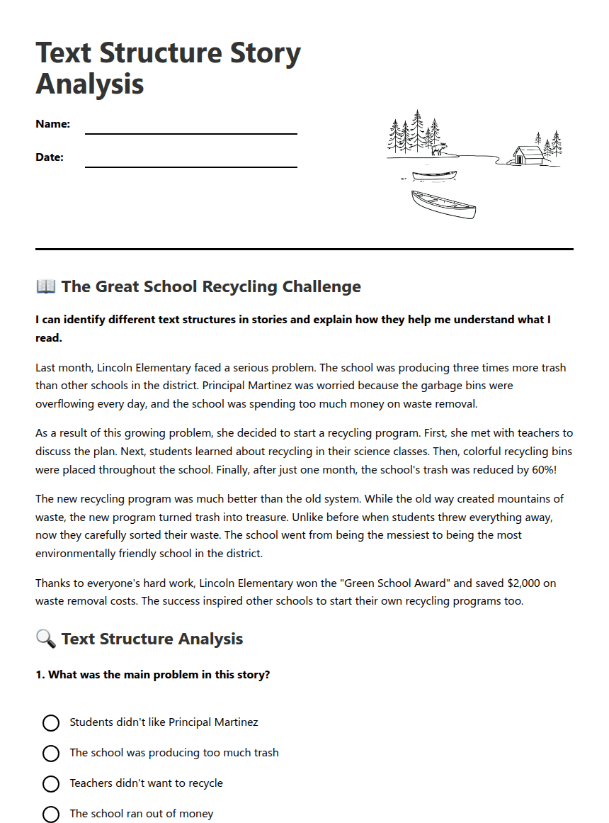 Text Structure Story Analysis worksheet preview