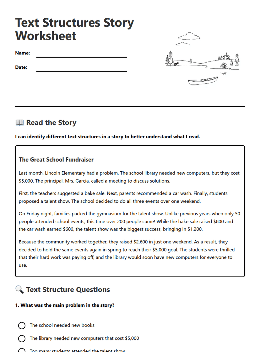 Text Structures Story Worksheet
